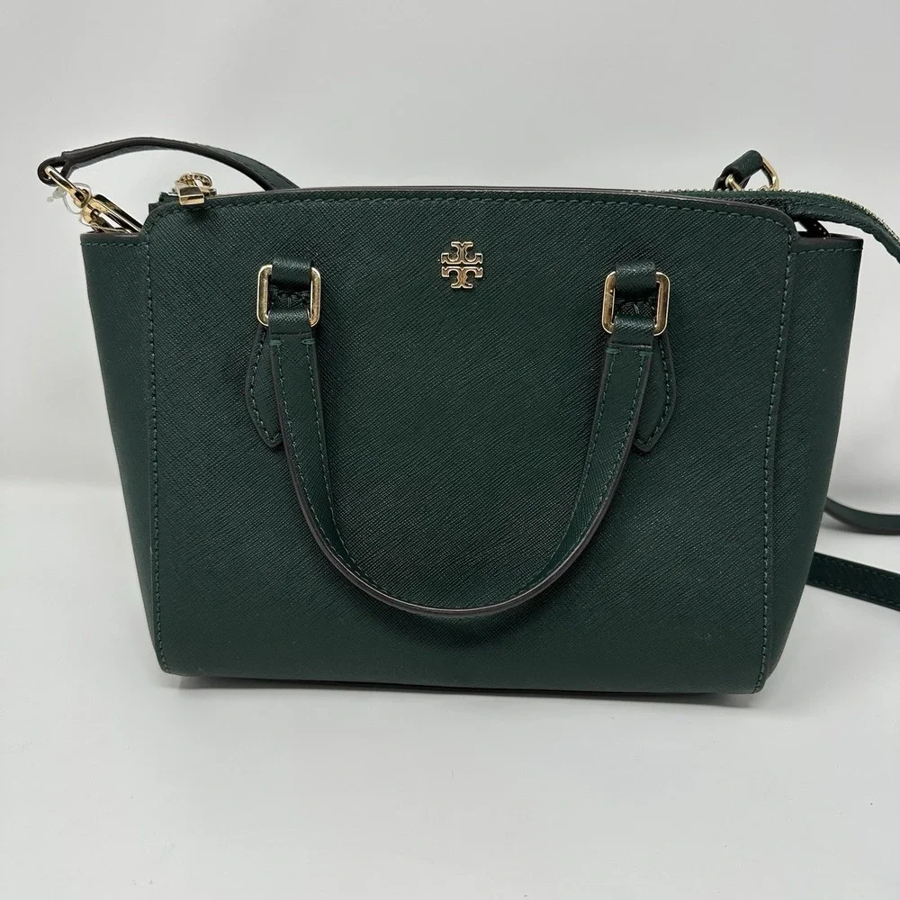Tory Burch Emerson Mini Jitney Green Leather Tote Satchel